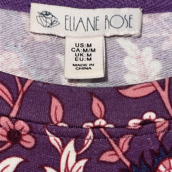 Eliane Rose Womens Blouse Large Long Sleeve Purple Floral Stretch Knit Top - Picture 10 of 15